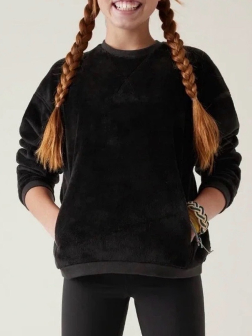 Athleta Girl Black Velour Sweatshirt (size XXL/16)
